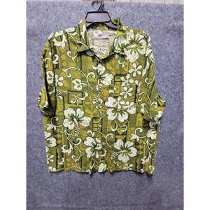 Rusty Men's Aloha Hawaiian Green Flower Shirt‎ Size XL